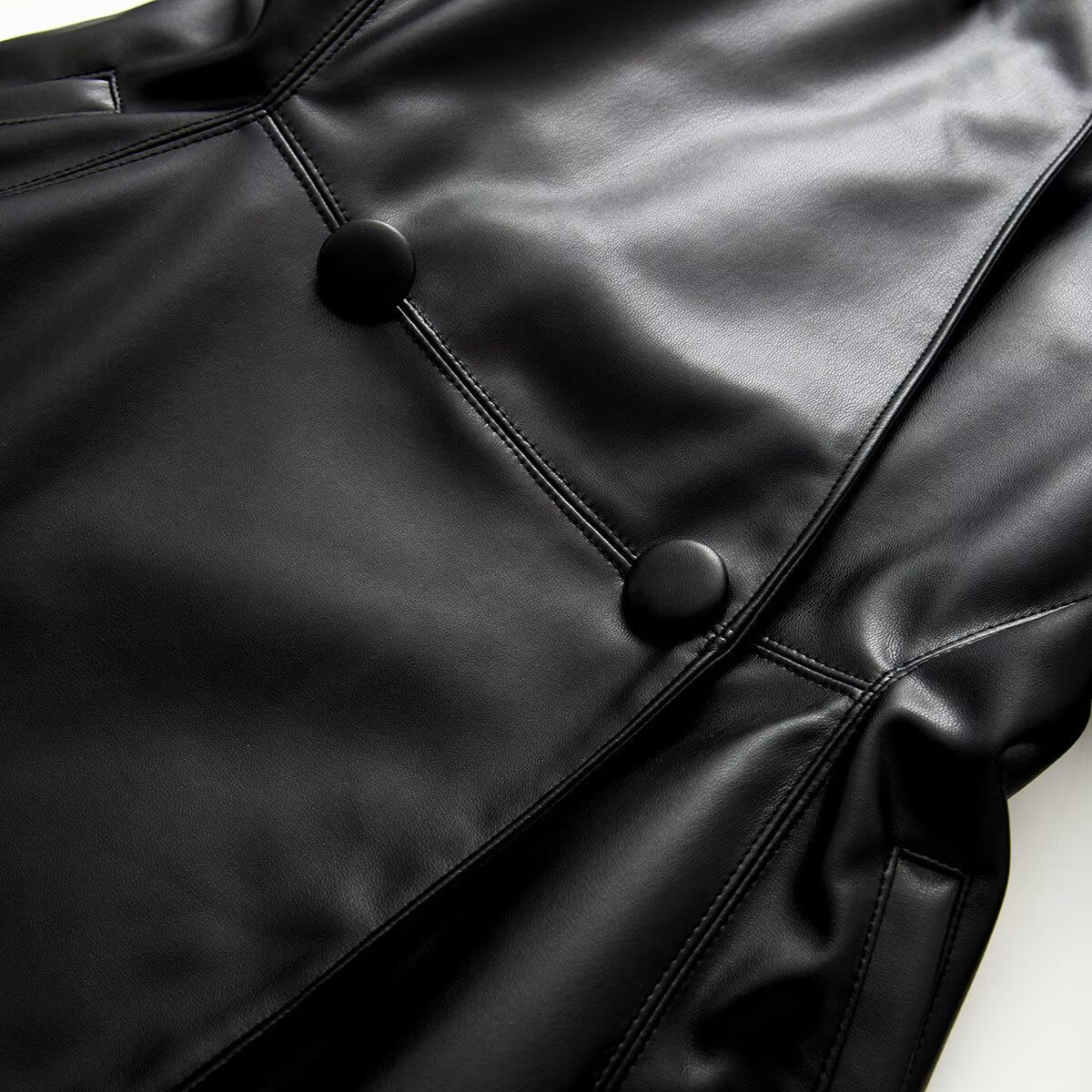 Women's slim double breasted faux leather Blazer Coat