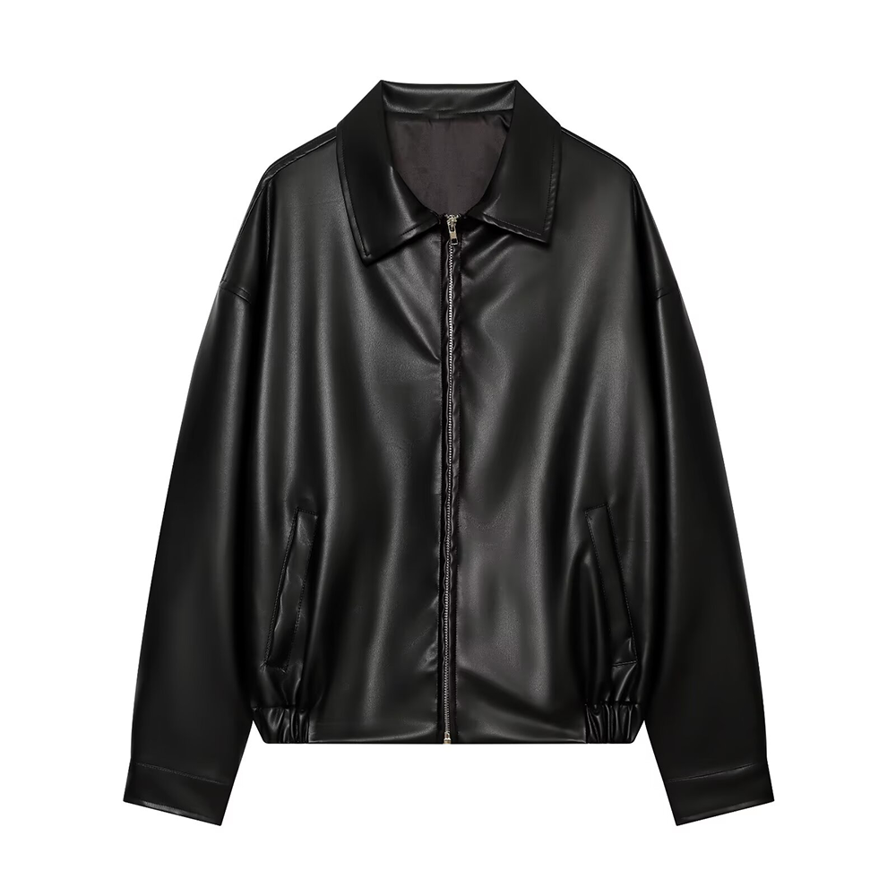 Women's casual lapel imitation leather jacket Coat