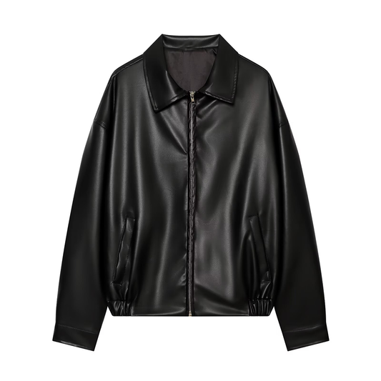 Women's casual lapel imitation leather jacket Coat