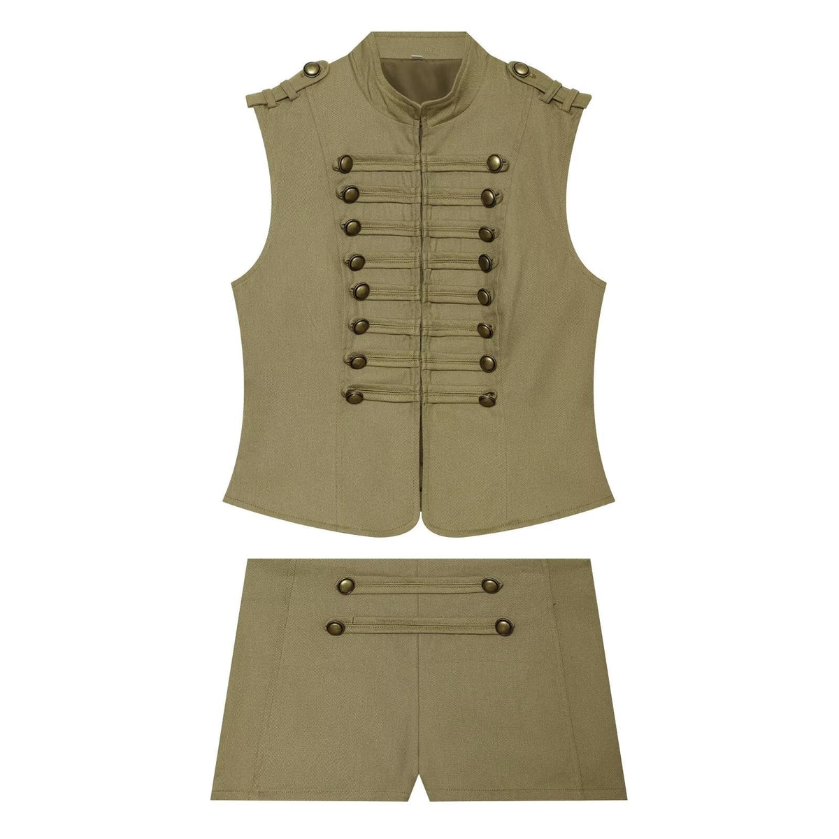 suit Women's 2 pieces button decoration short cotton vest+shorts