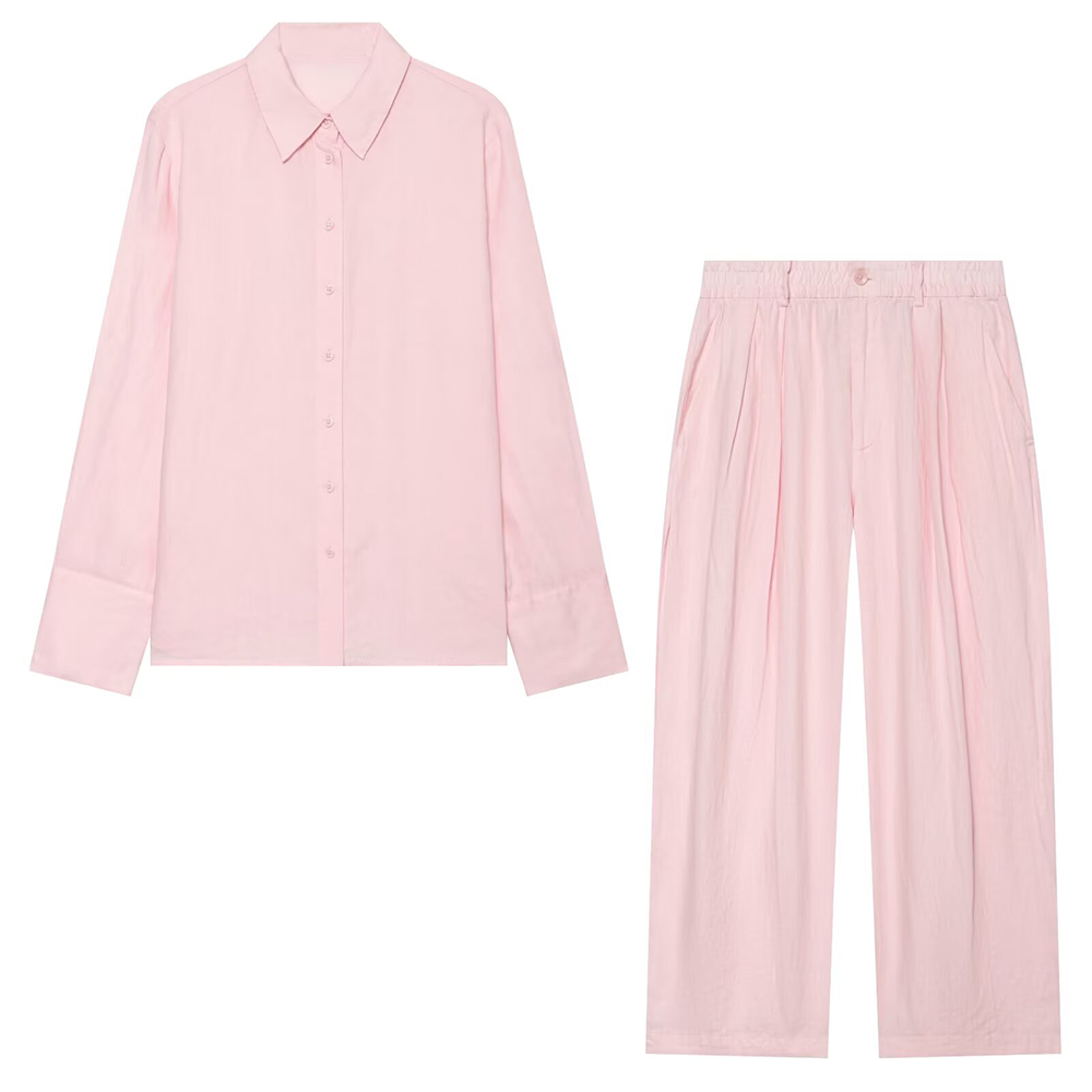 suit Women's 2 pieces casual linen blend shirt+Pants