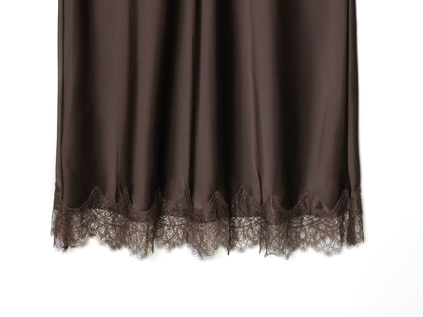 Women's lace hem satin texture MIDI skirt