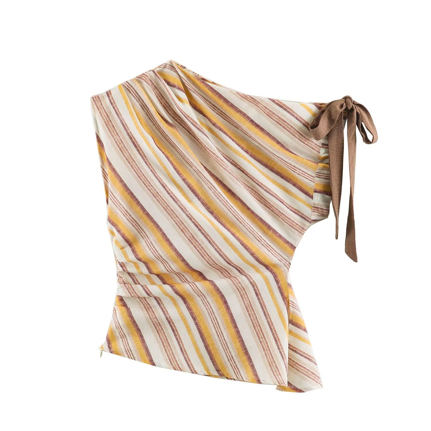 suit Women's 2 pieces bow decoration linen blended striped top+Pants