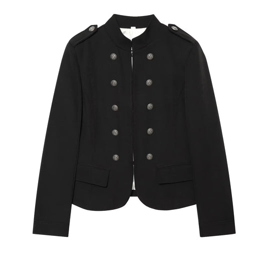 Women's with shoulder pads slim stand collar Coat