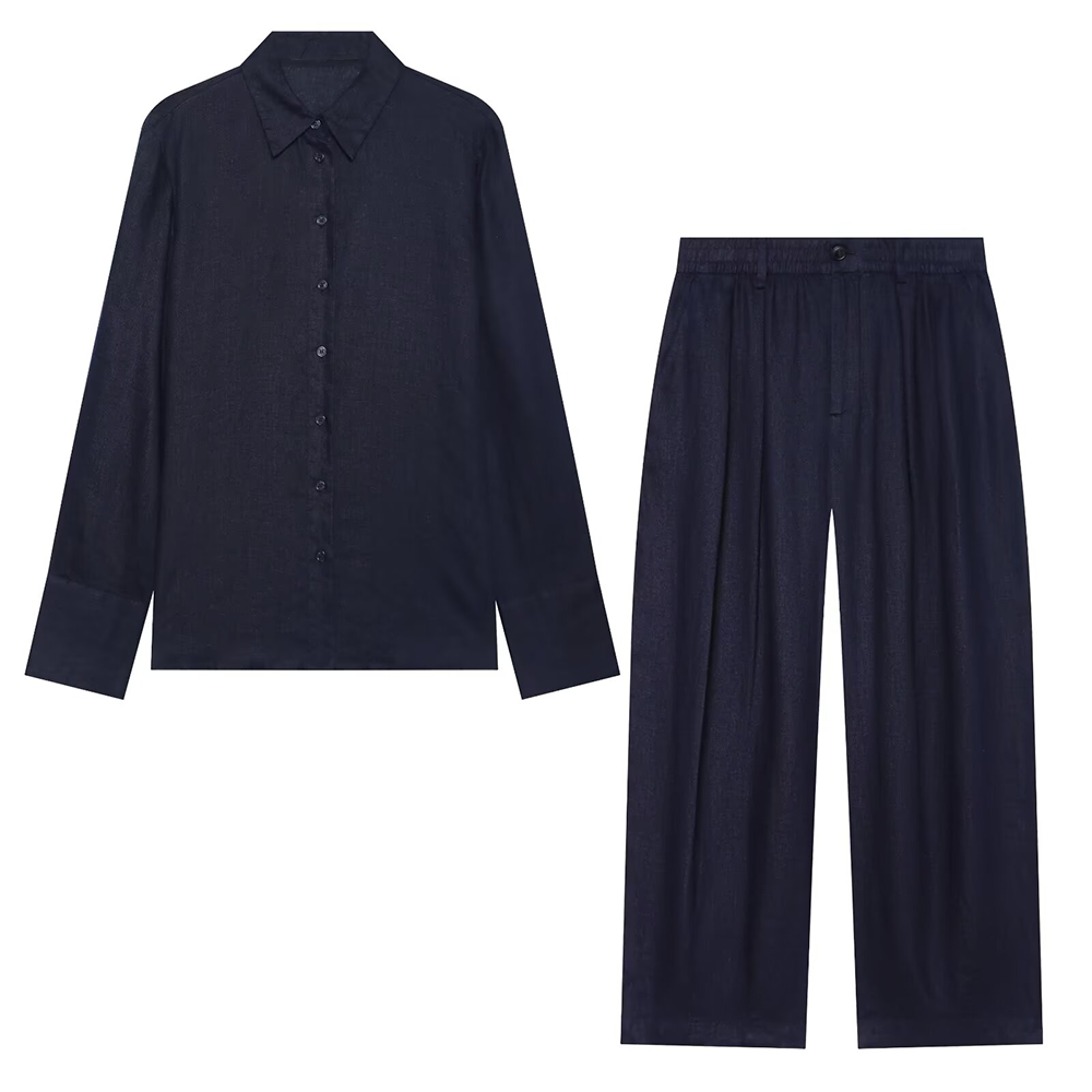 suit Women's 2 pieces casual linen blend shirt+Pants