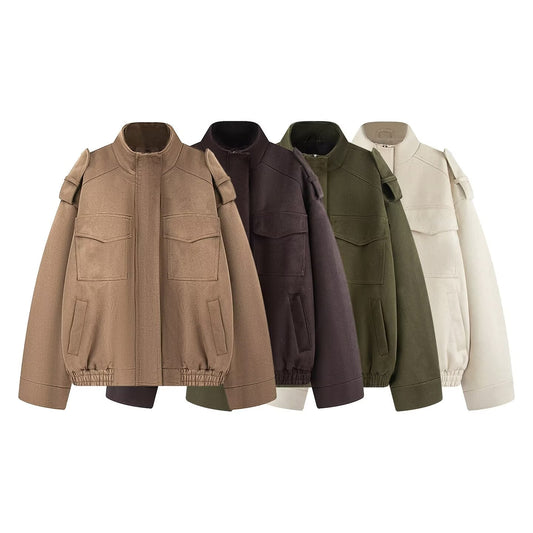 Women's New pocket decoration suede texture Faux Leather jacket
