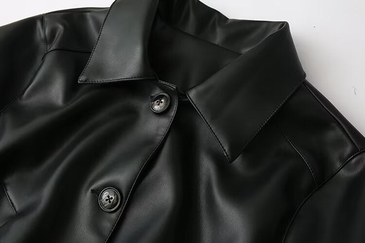 Women's short PU leather jacket Coat