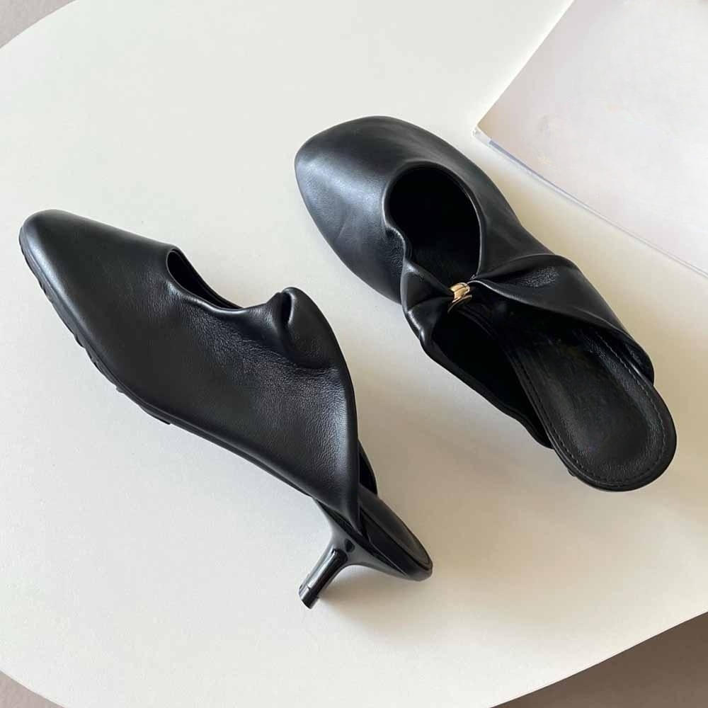 Women's new temperament round-headed high-heeled slippers have a shoe box