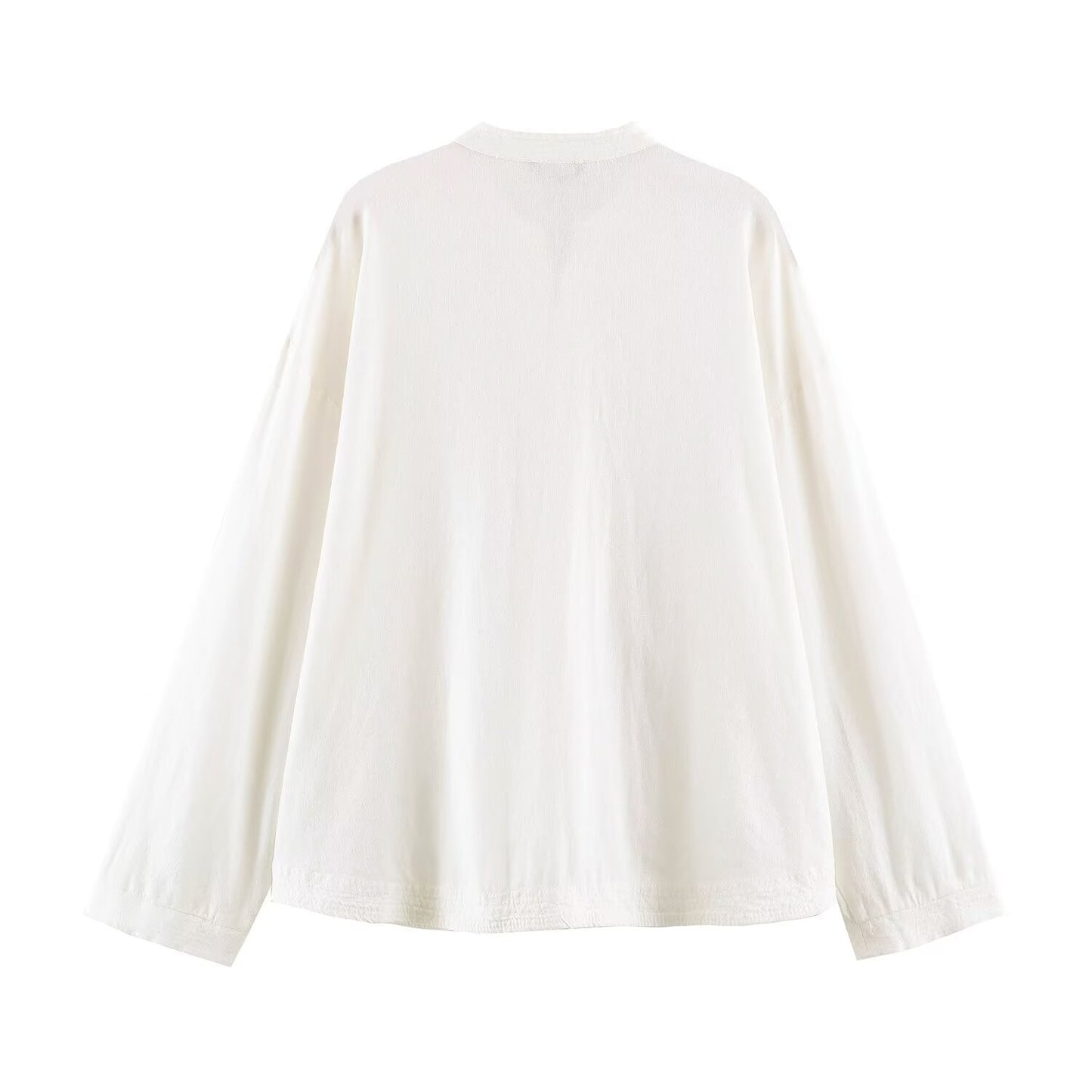 Women's rope knot buckle loose linen blended shirt