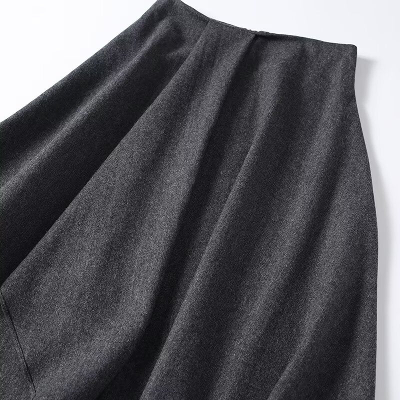 Women's irregular hem wool blend MIDI skirt