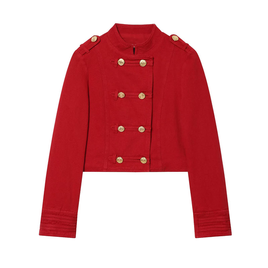 Women's button decoration short slim jacket Coat