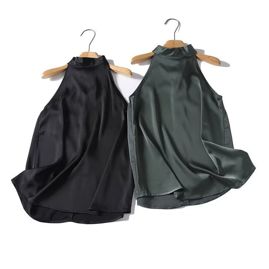 Women's satin textured hanging neck top