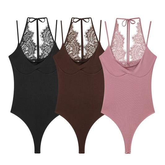 Women's patchwork lace halter neck jumpsuit