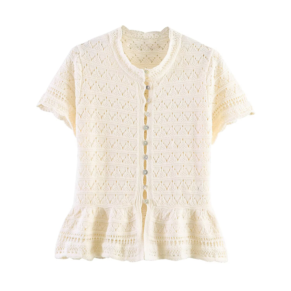 Women's round neck hollow knitted Coat