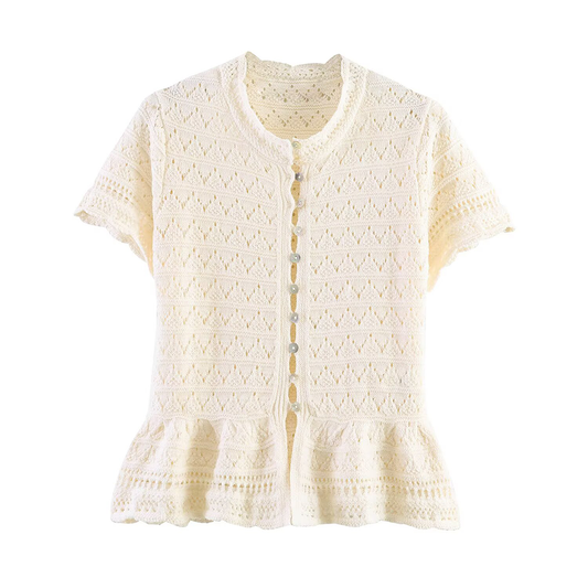 Women's round neck hollow knitted Coat