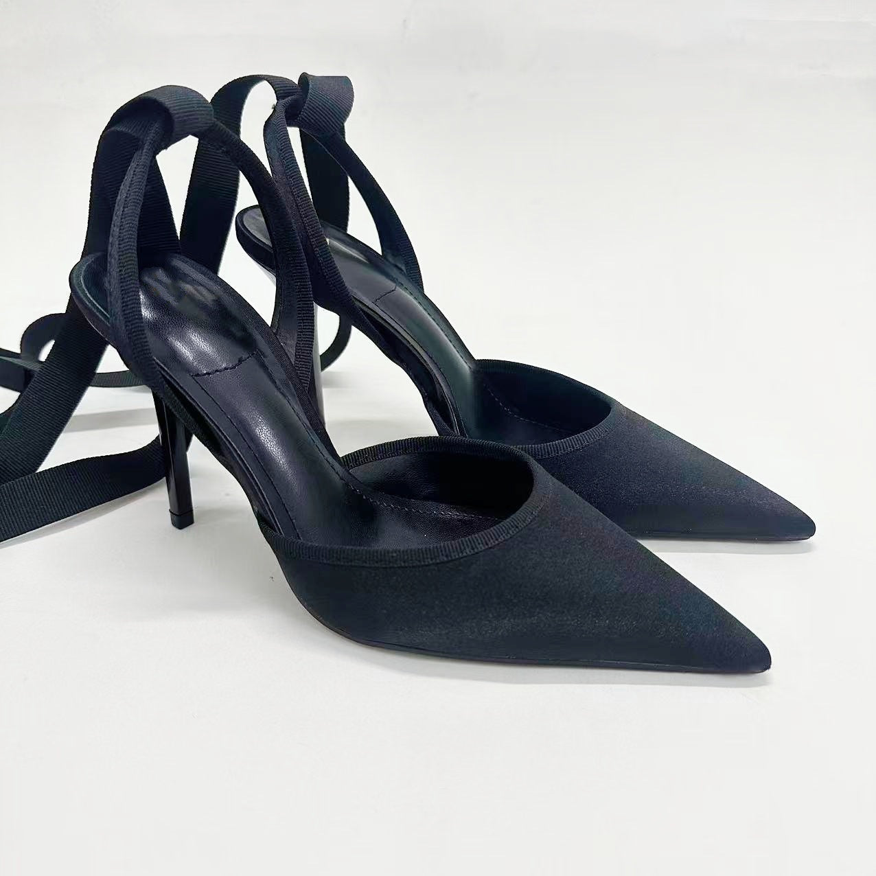 2026 women's new satin high-heeled shoes with fine pointed straps