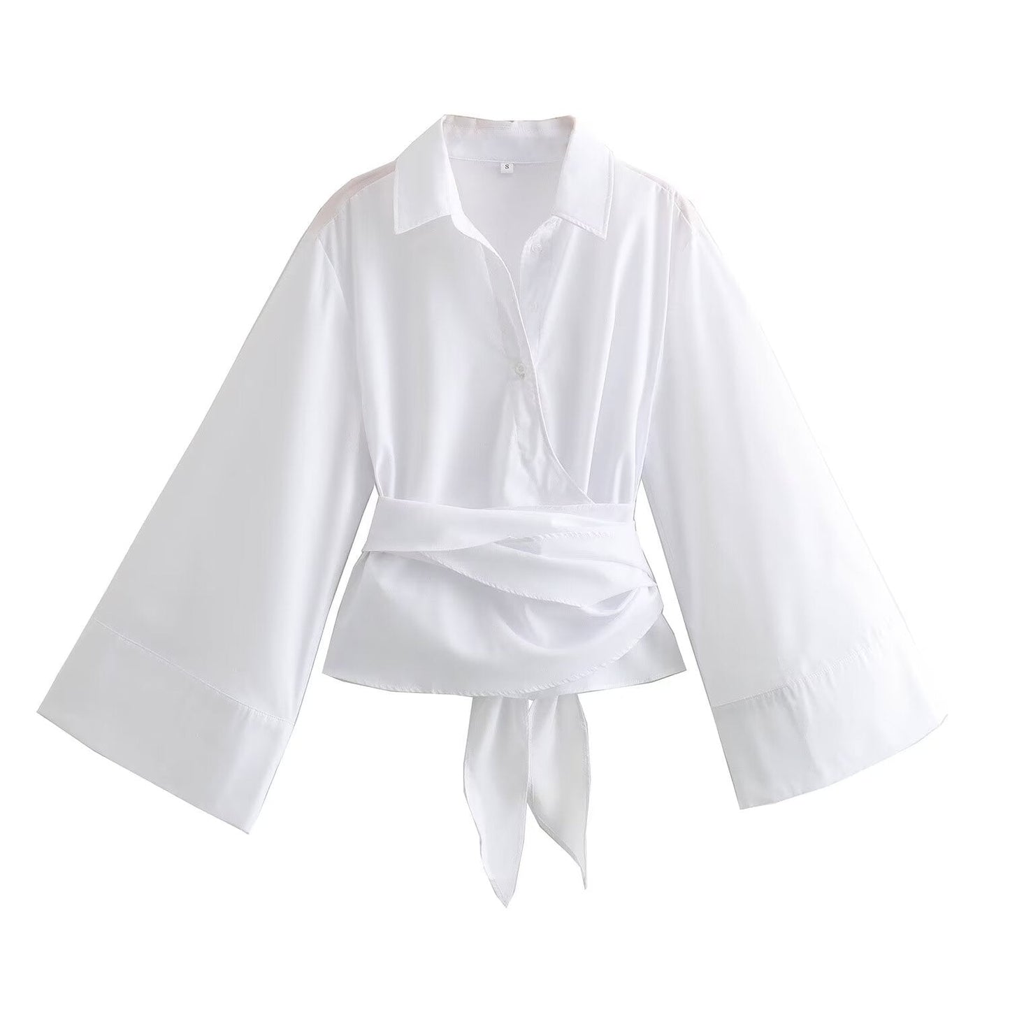 Women's bow decoration casual poplin shirt