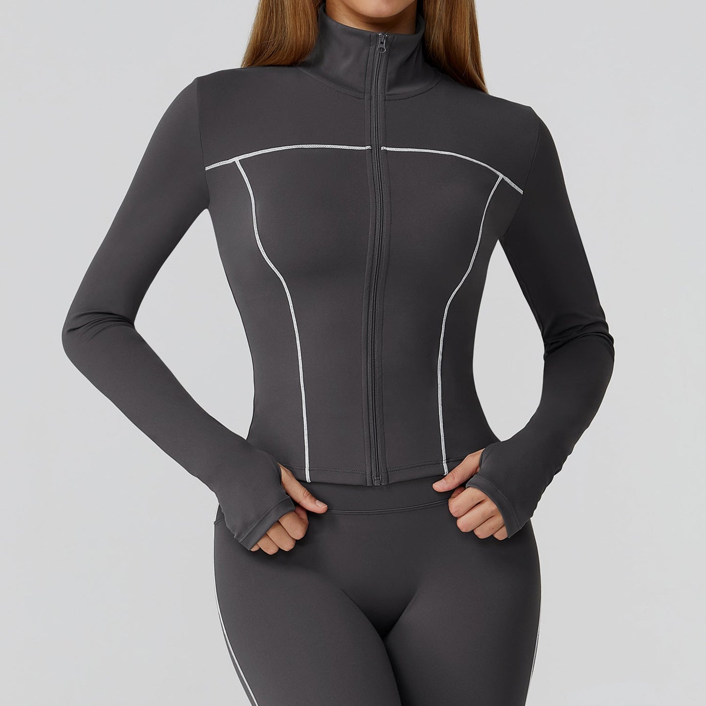 LU 2026 women's new contrast sanding zipper windproof yoga jacket