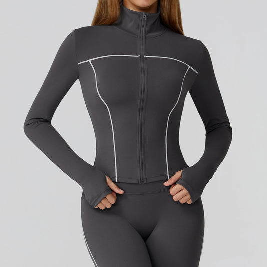 LU 2026 women's new contrast sanding zipper windproof yoga jacket