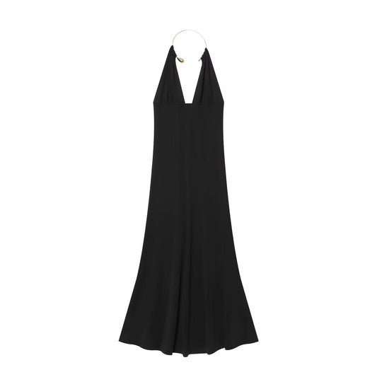 Women's black sexy halter neck dress