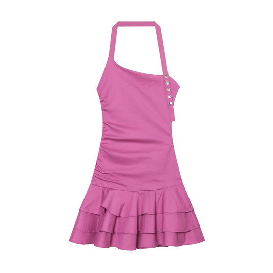 Women's layered decorative hanging neck poplin dress