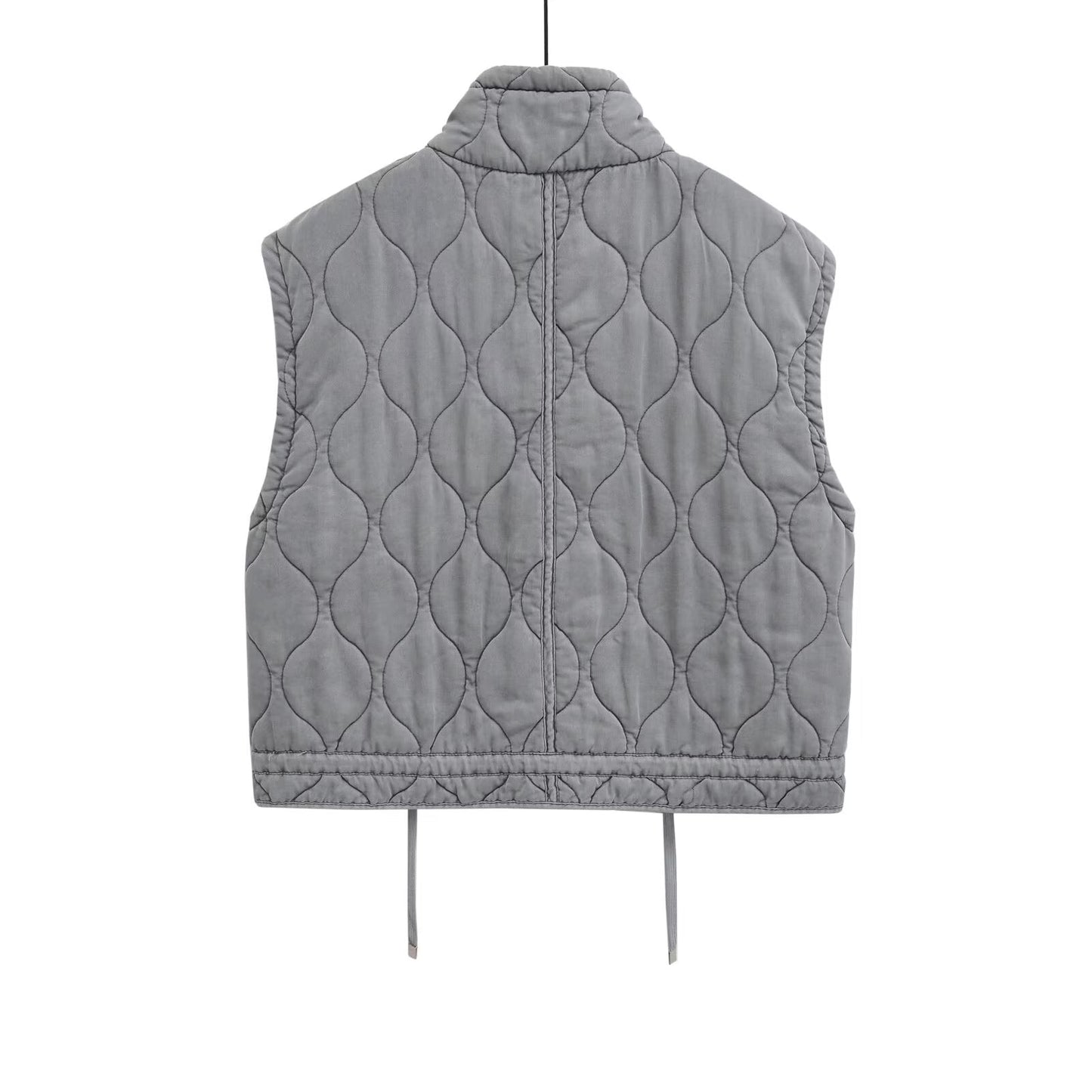Women's loose Standing collar washed cotton vest
