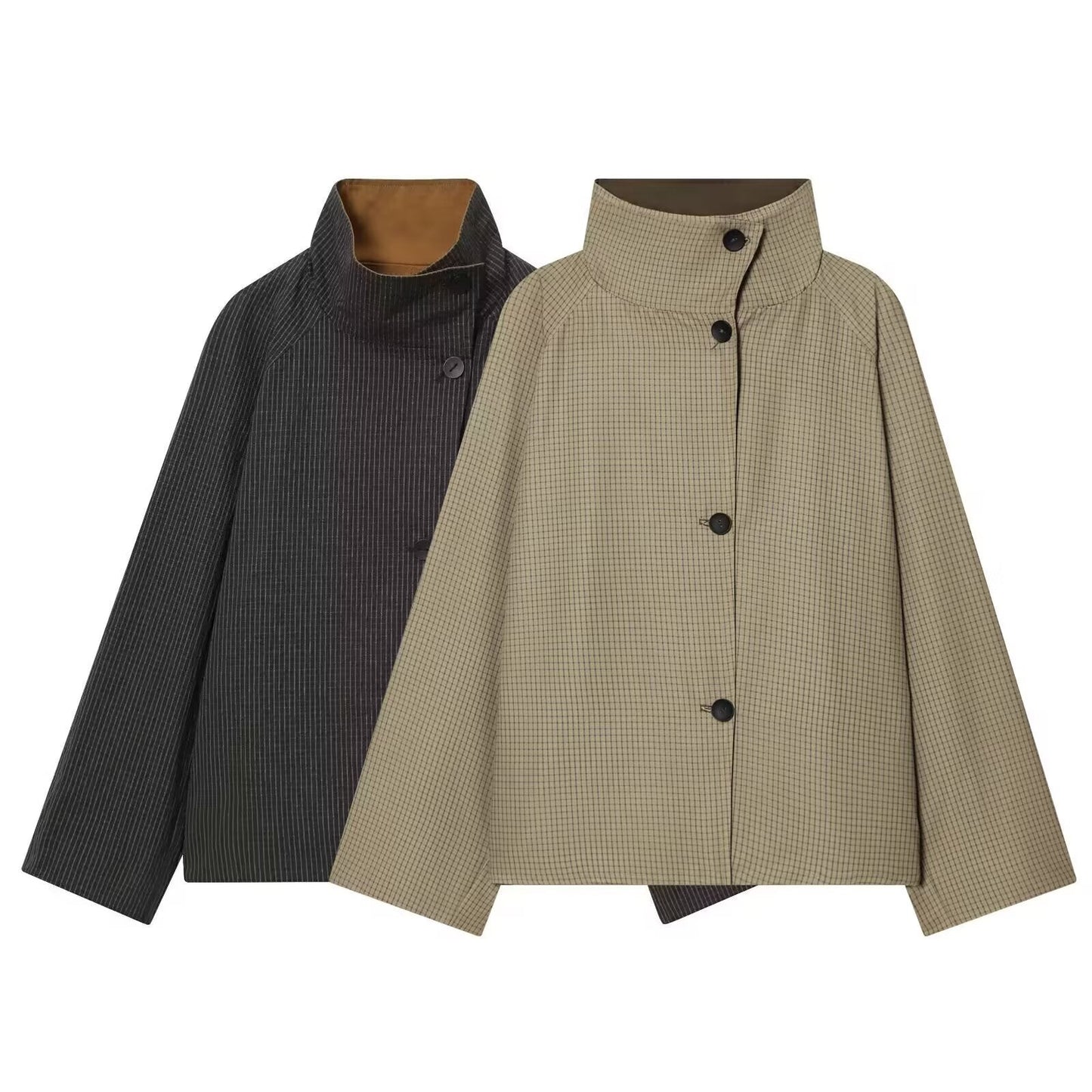Women's new fashion short double-sided wear plaid windbreaker Coat