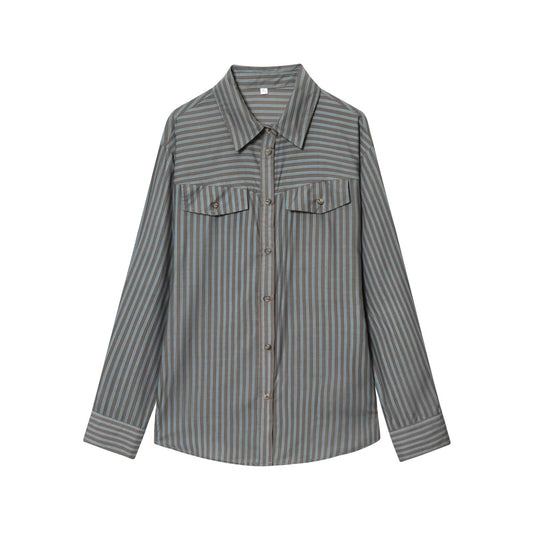 Women's new fashion casual striped poplin shirt