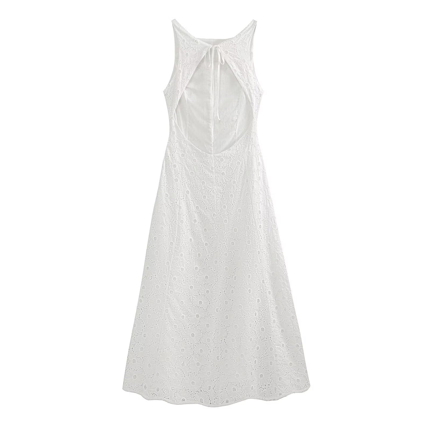 Women's hollow embroidery sleeveless MIDI dress