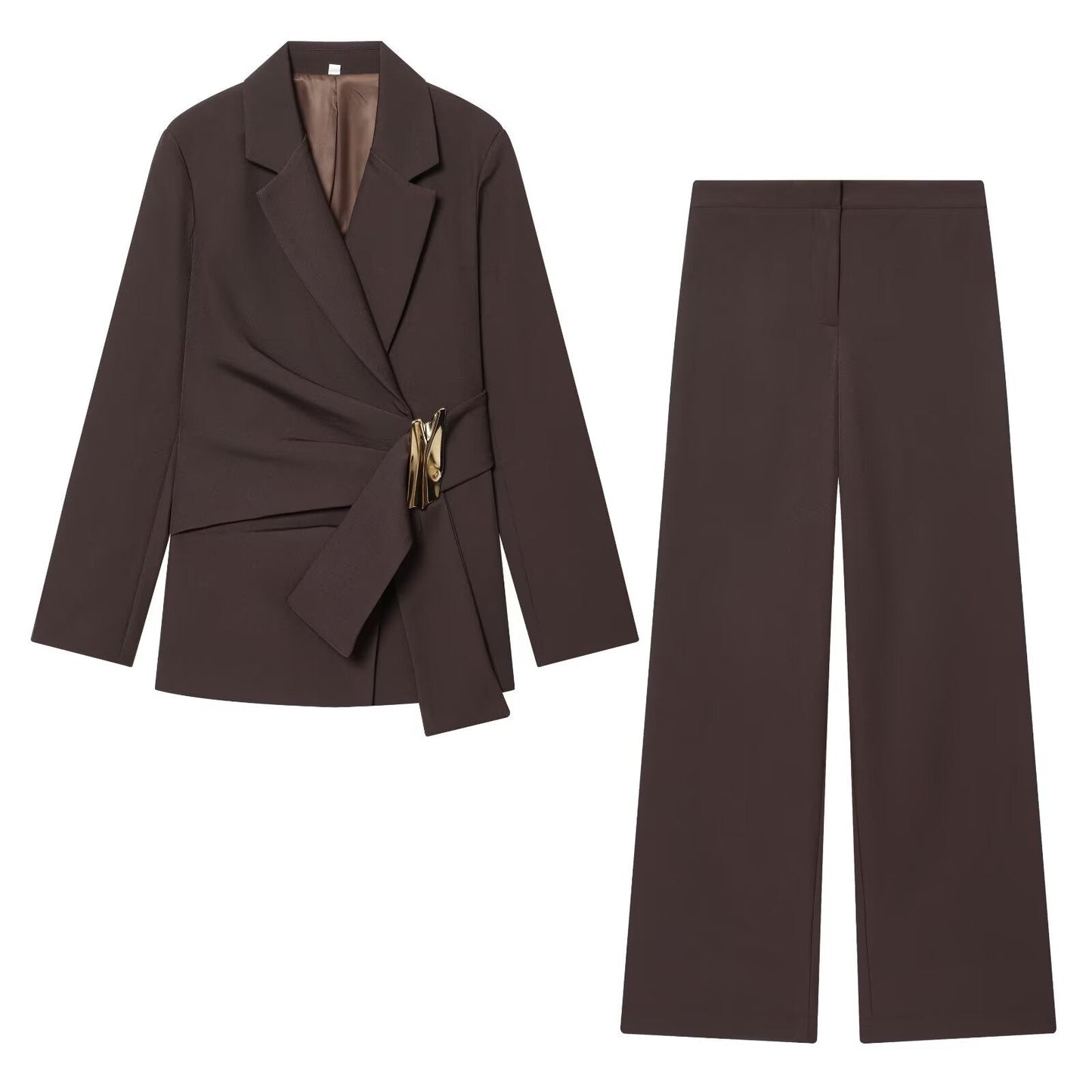 suit Women's 2 pieces Metal buckle decoration Blazer Coat +Pants