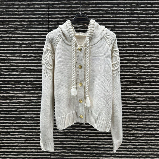 Women's autumn and winter new thick needle twist hooded cardigan sweater