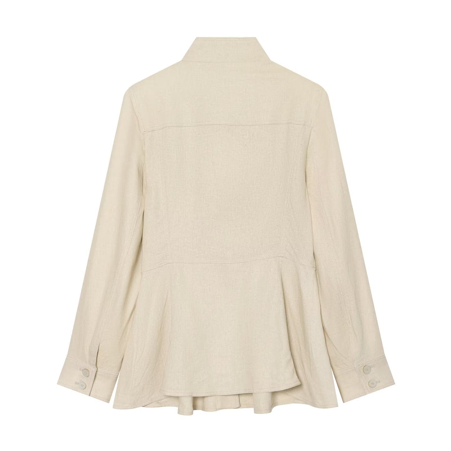 Women's linen blended slim stand collar Coat