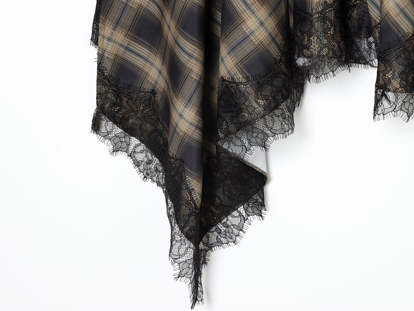 Women's lace hem casual plaid MIDI skirt