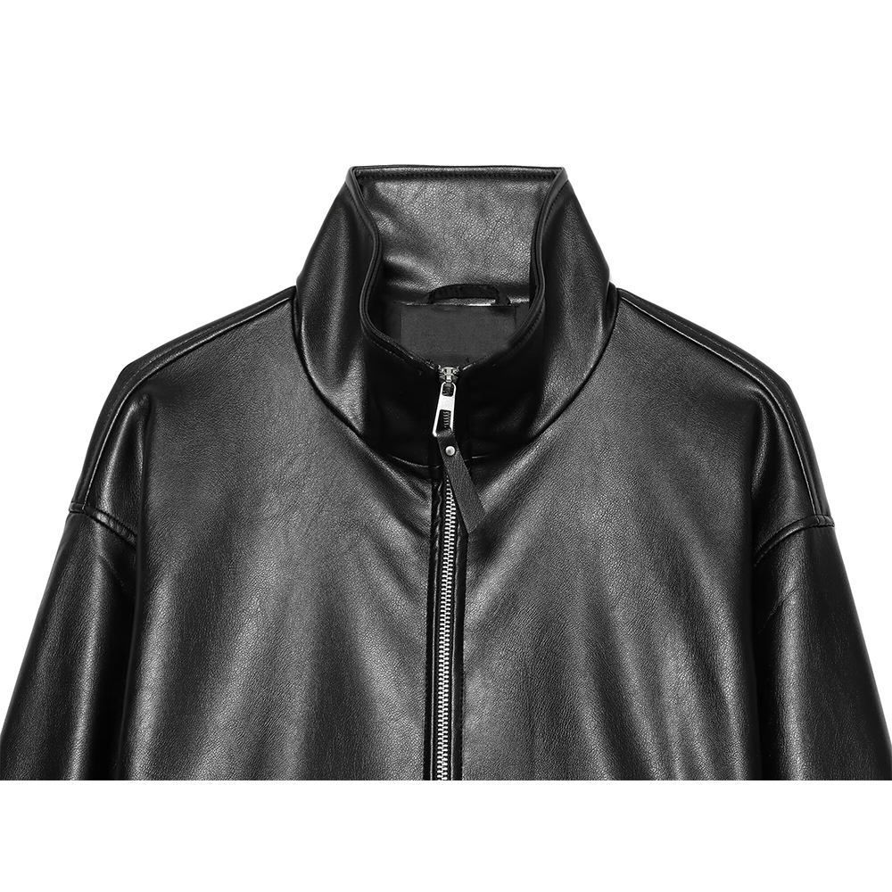 Women's Short Stand Collar Faux Leather Jacket