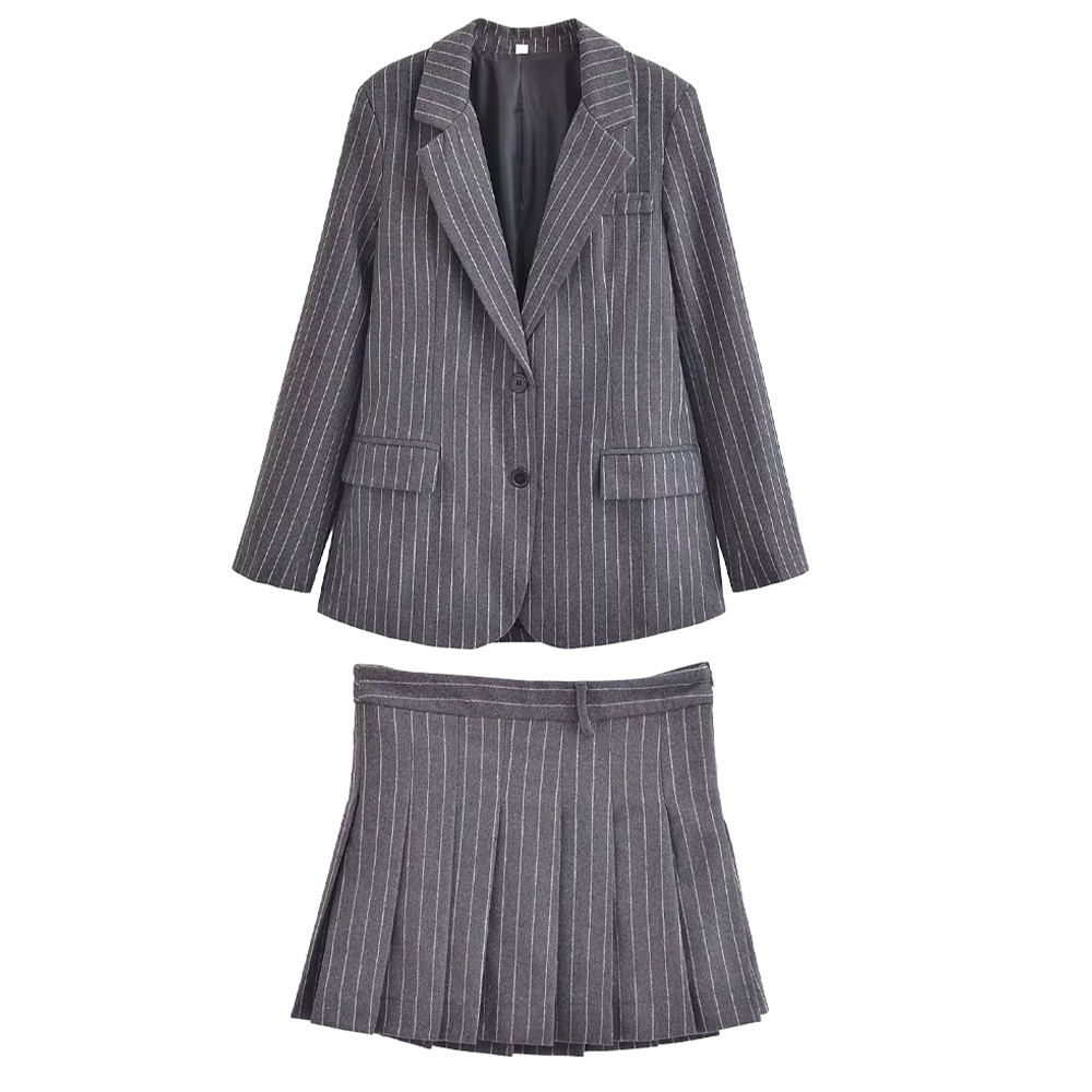 suit Women's 2 pieces Lapel fine stripe Blazer Coat+Skirts