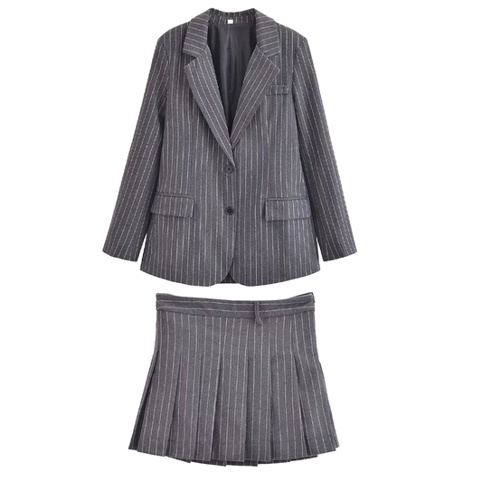 suit Women's 2 pieces Lapel fine stripe Blazer Coat+Skirts