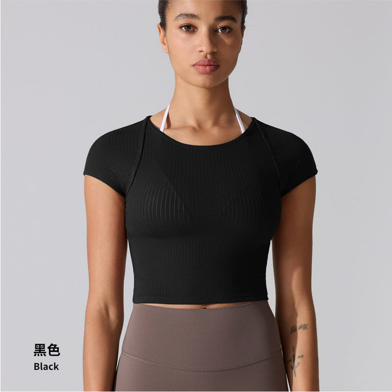 Women's new breathable slim fitness yoga short sleeve T-shirt