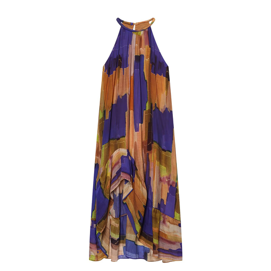 Women's asymmetric hem printed dress