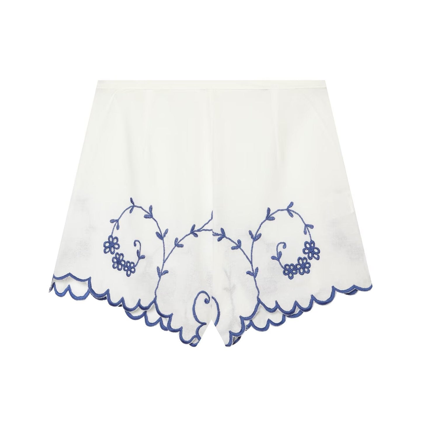 suit Women's 2 pieces linen blend embroidered top+Shorts