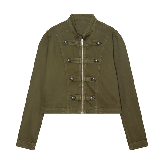 Women's standing collar short straight denim jacket