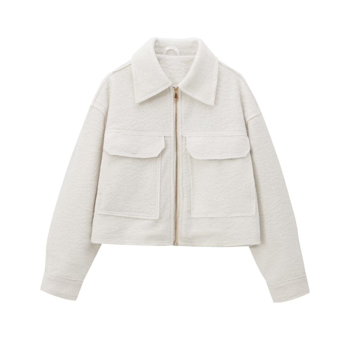 Women's short lapel zipper woolen jacket Coat