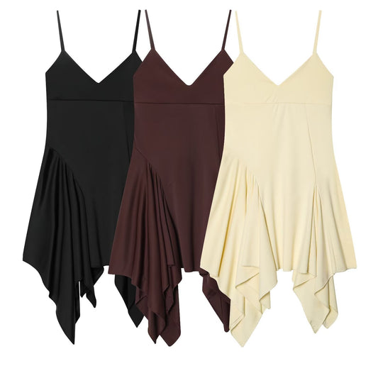 Women's asymmetric thin shoulder strap dress