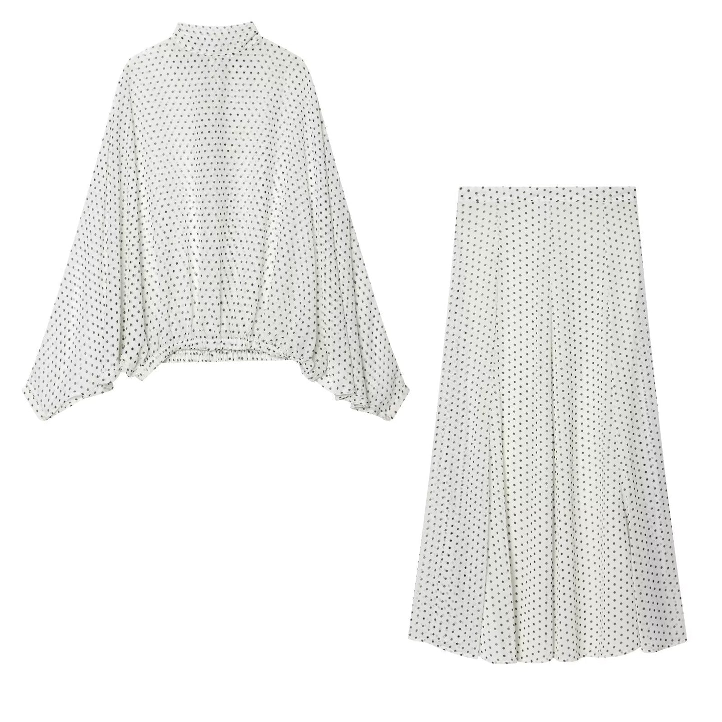 suit Women's 2 pieces bow decoration polka dot shirt+Skirts