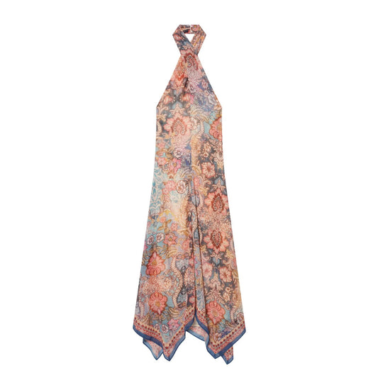 Women's chiffon printed halter neck dress