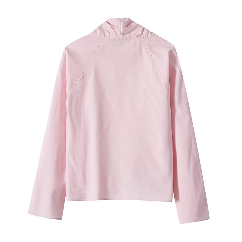Women's long sleeved linen blended V-neck shirt