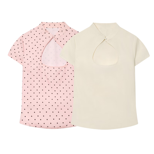 Women's open design slim polka dot top