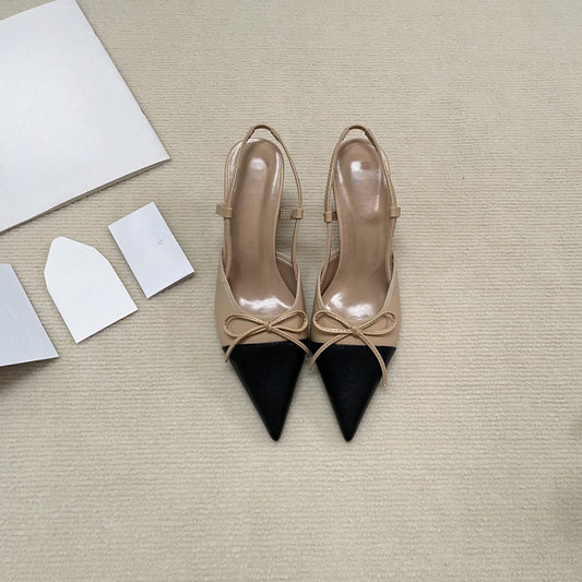 Women's New Fashion Wild Color Matching Design Bow Pointed Stiletto Heels