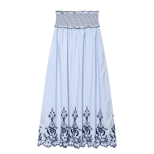 Women's casual embroidered checkered MIDI skirt