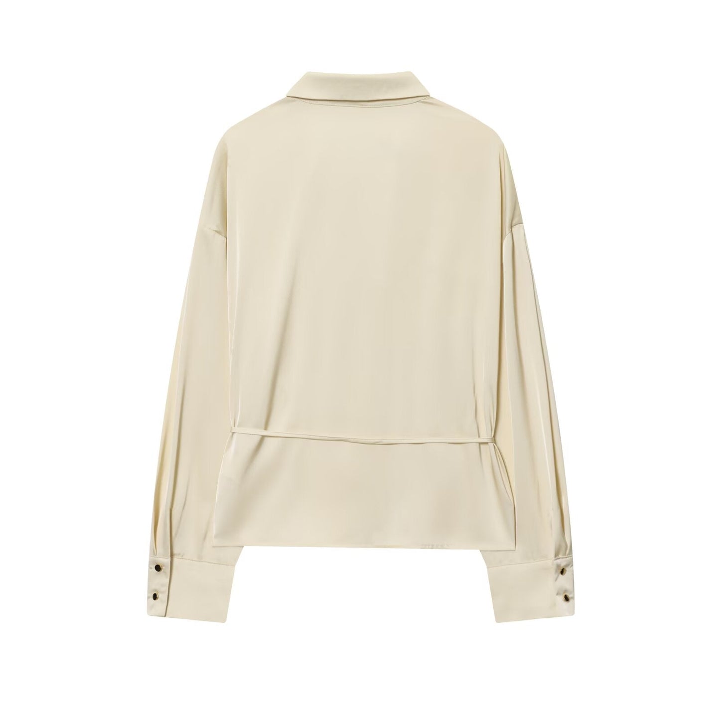 Women's New Fashion With Belt Satin Texture Lapel Shirt