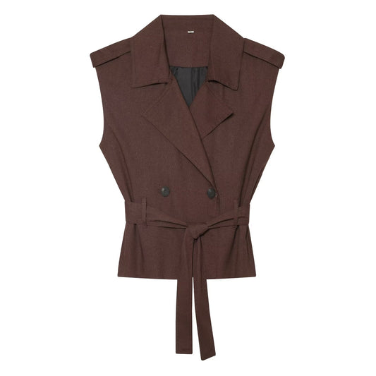 Women's with Belt sleeveless linen blend vest
